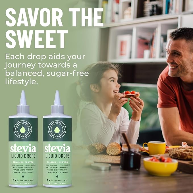 Natrisweet Liquid Stevia Drops 4 fl oz, Pure Sweetener from Stevia Extract Sugar Substitute, No Calorie Keto Sweetner, Mix Liquid