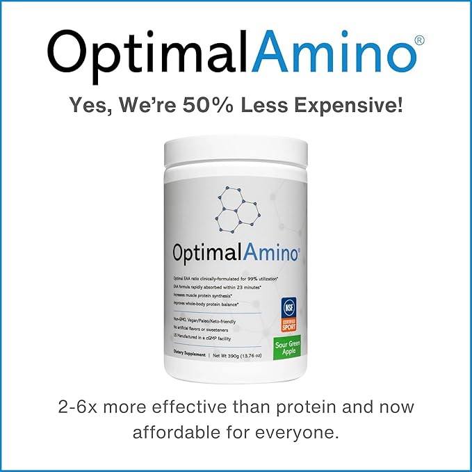 optimal amino Amino Acid Powder | 99% Utilized Essential Amino Acid (EAA) Supplement | Pre/Post Workout & Muscle Recovery | NSF for Sport Certified | Sour Green Apple Flavor