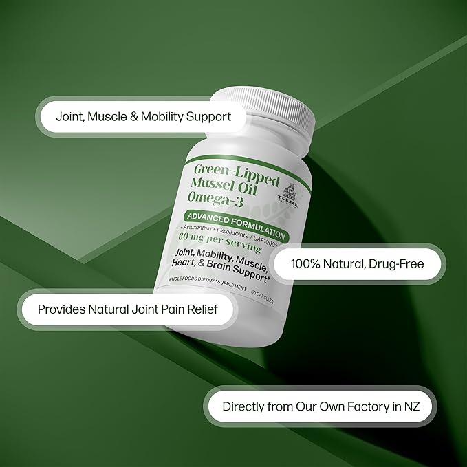 TURNER New Zealand Green Lipped Omega-3 Mussel Oil, 53x Higher Potency with UAF1000+ Super Antioxidant for Superior Joint Comfort & Mobility, No Fishy Aftertaste, 3 Bottles, 180 Softgels