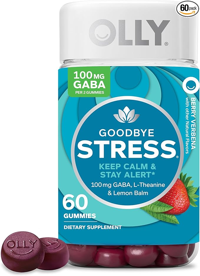 OLLY Goodbye Stress Gummy, GABA, L-Theanine, Lemon Balm, Stress Relief Supplement, Berry - 60 Count