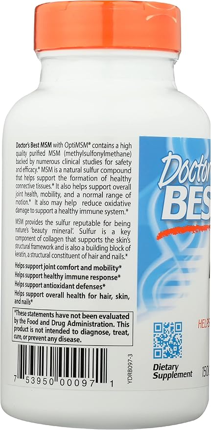 Doctors Best MSM with OptiMSM 1500mg, Vegan Friendly, Gluten Free & Non-GMO, 120 Tablets (Pack of 1)