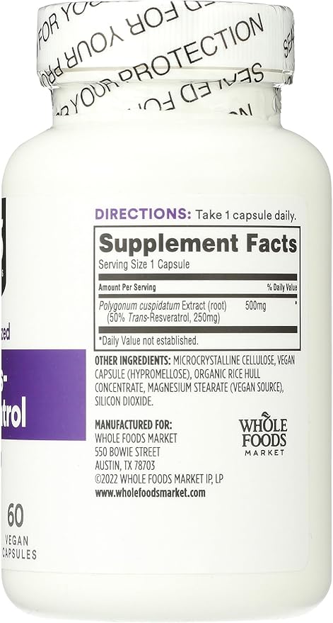 Whole Foods Market, Transresveratrol 250Mg, 60 Vegg Capsules