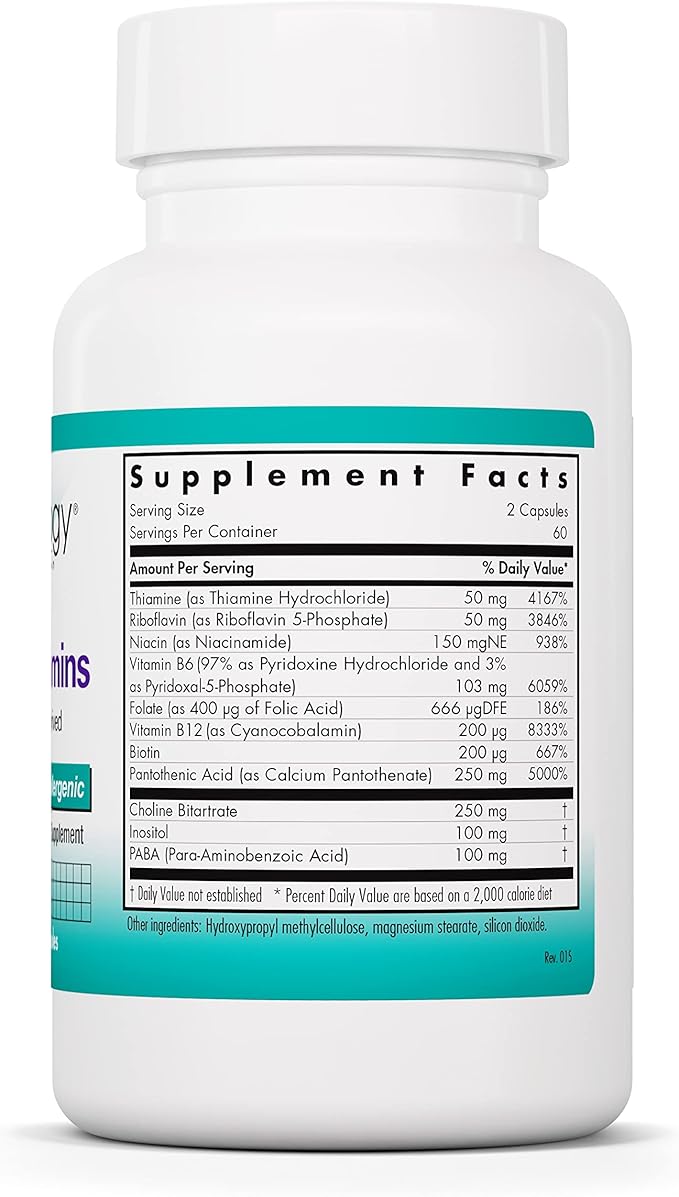 Nutricology Super Vitamin B Complex - Vitamin B for Men & Women, Vitamin B Supplement, Vitamin B12, Vitamin B6, Vegetarian Capsules, Corn-Free, Yeast-Free - 120 Count