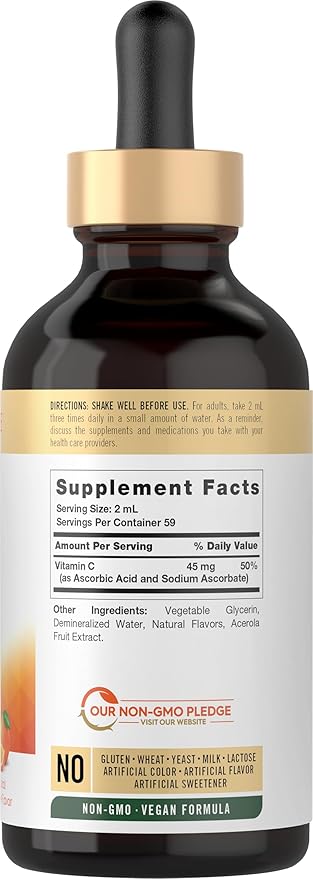 Carlyle Vitamin C Liquid | 4 fl. oz | Orange Flavor | Vegan, Non-GMO, Gluten Free Supplement