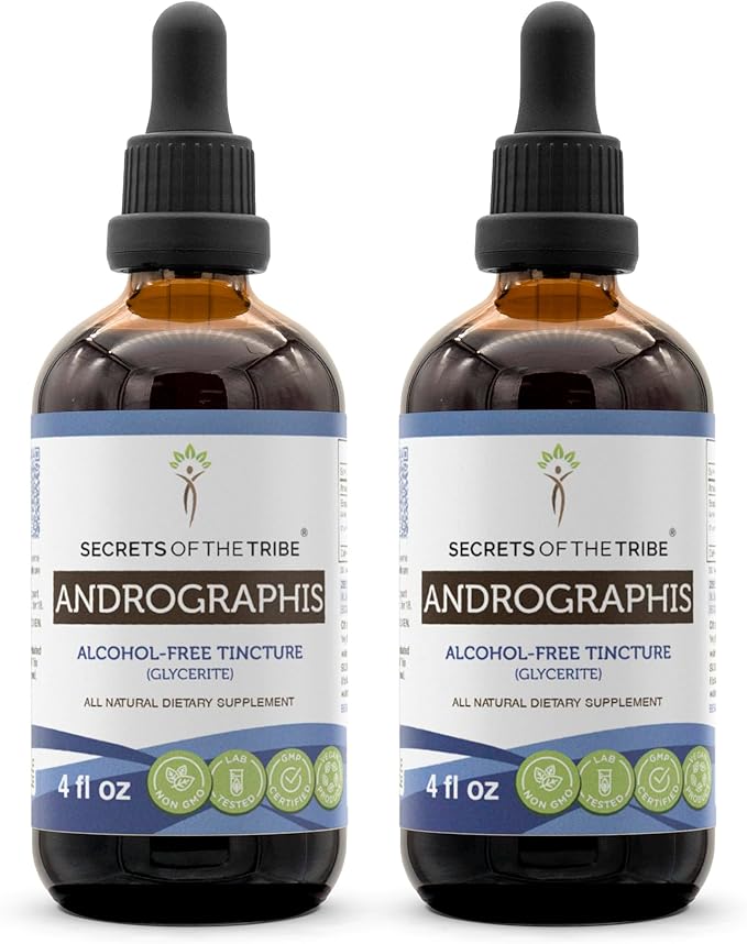 Secrets of the Tribe Andrographis Alcohol-Free Liquid Extract, Andrographis (Fah talai jone, Chuan Xin Lian, Andrographis paniculata) Tincture Supplement (2x4 FL OZ)