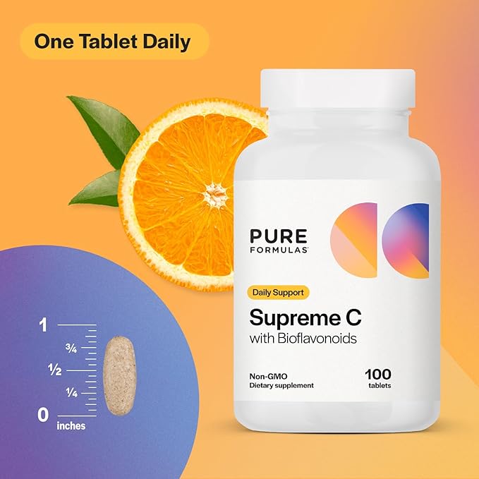 PureFormulas Supreme C with Bioflavonoids - 100 Tablets | 1000 mg Vitamin C, Citrus Bioflavonoids Complex, Rose HIPS | Immune Support & Antioxidant Boost | Allergen-Free