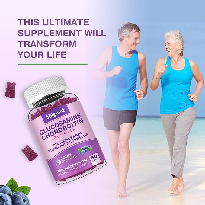 Glucosamine Chondroitin Gummies, Extra Strength Glucosamine Chondroitin MSM with Elderberry & Turmeric, Joint Health, Flexibility, Antioxidant, Immune for Adults - 60 Blueberry Flavored Gummies