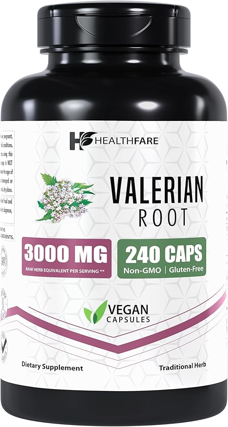 Valerian Root Capsules, Extract 3000mg | 240 Vegan Capsules | High Potency | Gluten-Free | Non-GMO