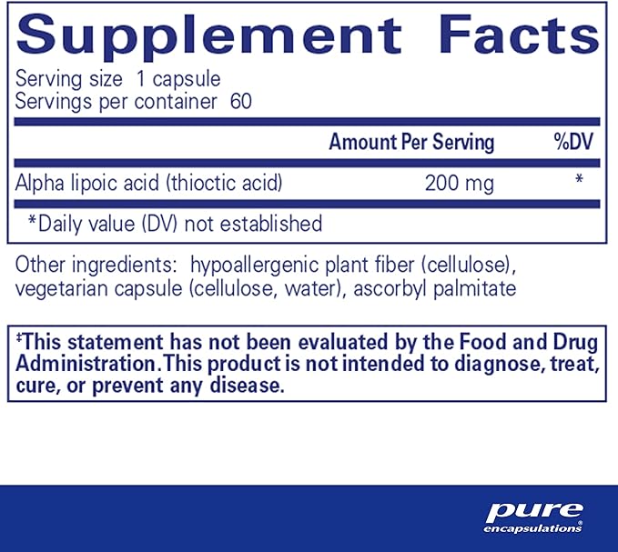 Pure Encapsulations Alpha Lipoic Acid 200 mg - 200mg ALA - Liver & Antioxidant Support* - for Nerve Health & Carb Metabolism - Vegan & Non-GMO Supplement - 60 Capsules