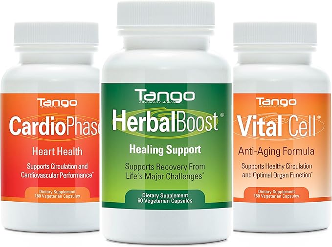 Vital Cell Natural Herbal Anti Aging Supplement and CardioPhase Natural Herbal Herbal Heart Support Supplement and Herbal Boost Natural Herbal Recovery Supplement