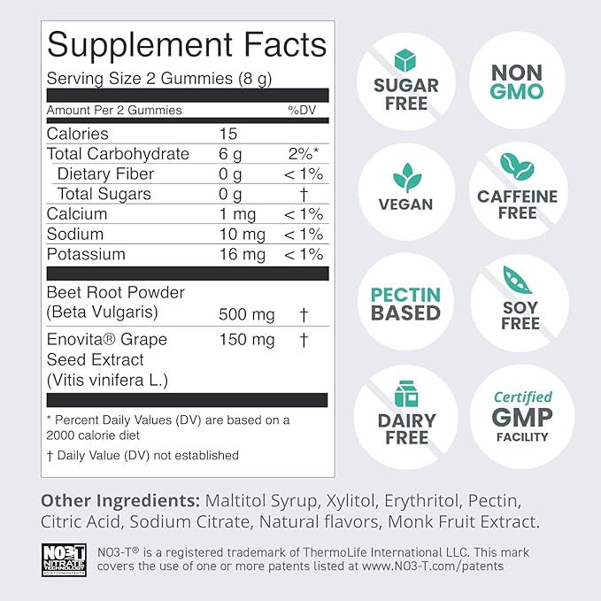 HumanN SuperBeets Heart Gummies - Beet Gummy with Energy Support, Grape Seed Extract & Beetroot Powder, Sugar Free - Pomegranate Berry Flavor, 60 Count