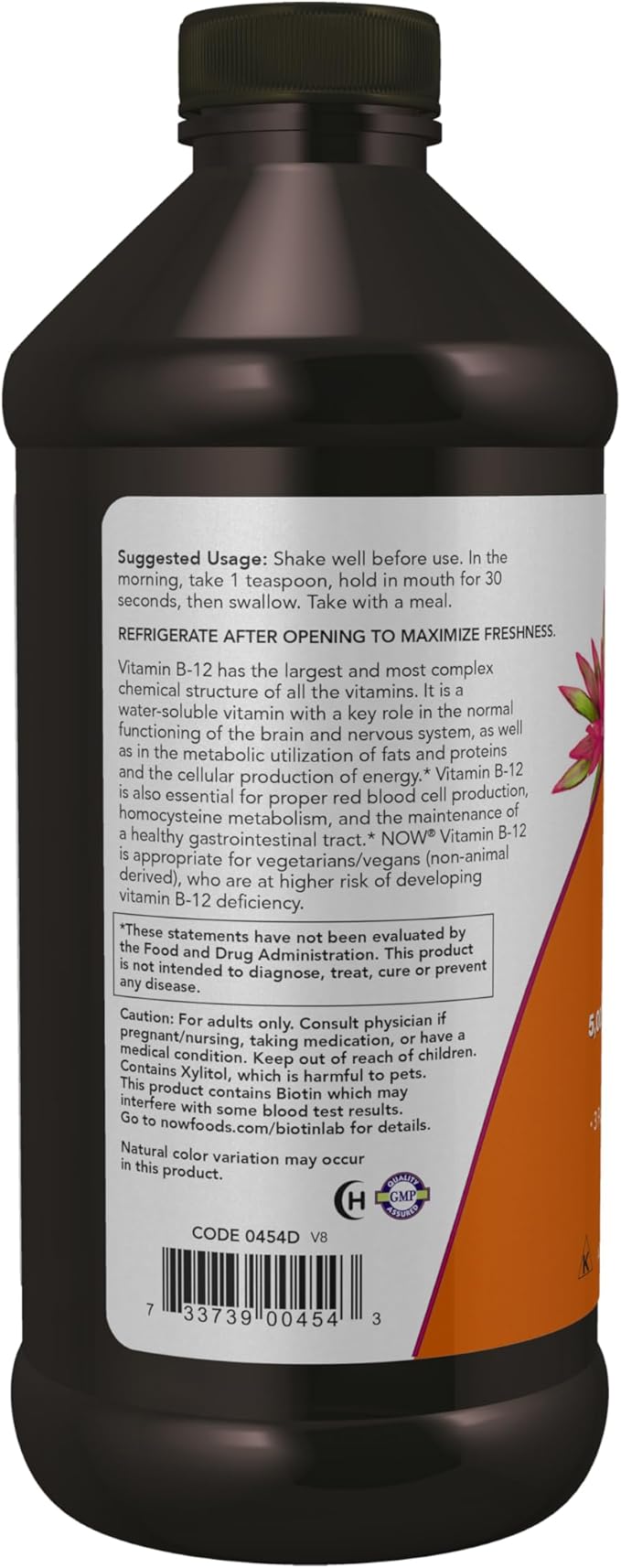 NOW Foods Supplements, Ultra B-12, Liquid, 800 mcg Folic Acid, Cellular Energy Production*, 16-Ounce
