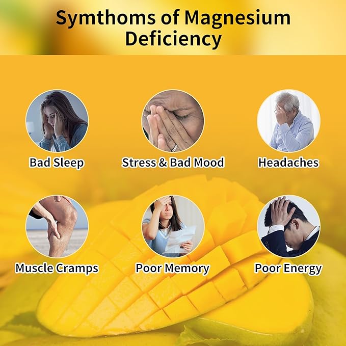 90 CT Magnesium Glycinate Gummies 1000mg - Sugar Free Magnesium Potassium Supplement with Vitamin D, B6, CoQ10 for Calm Mood & Sleep Support - 90 Mango Pineapple Gummies