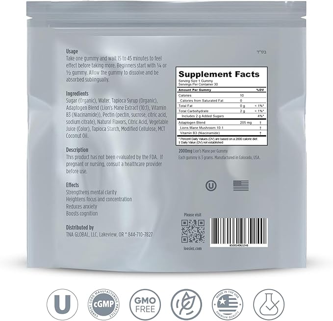 Lion’s Mane Mushroom Gummies 10:1 Extract, Cherry (30 Servings) - Nootropic Brain Support for Focus, Clarity, Memory & Mood - Certified Vegan, Kosher & GMO-Free