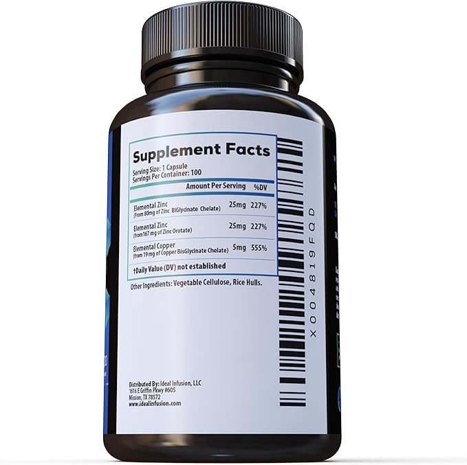 Voltage Elements Zinc Orotate + Bisglycinate Chelate 245mg with Copper: Muscle & Bone Health - Elemental Zinc 50mg (100 Servings) Vegan