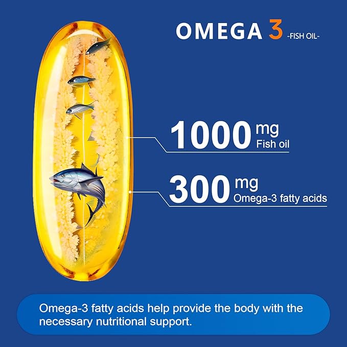 Omega 3 Fish Oil 1000mg Softgels, Omega 3 Fatty Acid Supplement with EPA and DHA, Fish Oil Omega 3 Supplements for Heart, Brain, Joints, Eye Health, 100 Count