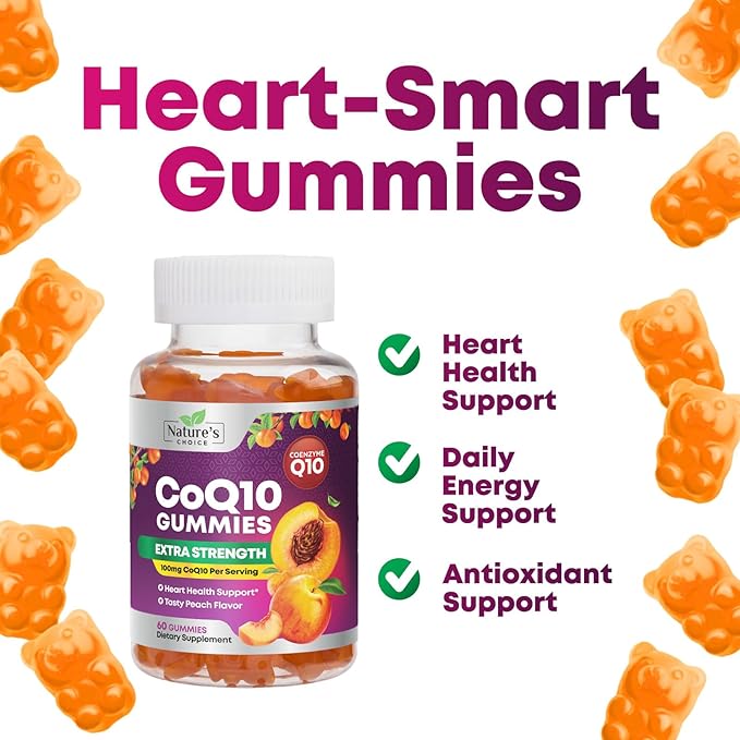 CoQ10 100mg Gummies - 3X Better Absorption, Antioxidant for Heart Health Support & Energy Production, Ultra Coenzyme Q10 Vitamins, Co q 10 Supplement, Dietary Supplement, Non-GMO - 60 CoQ10 Gummies