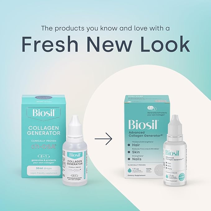 Biosil Collagen Generator - 1 fl oz Drops, Pack of 2 - with Patented ch-OSA Complex - Generates & Protects Your Own Collagen - GMO Free - 120-Day Supply