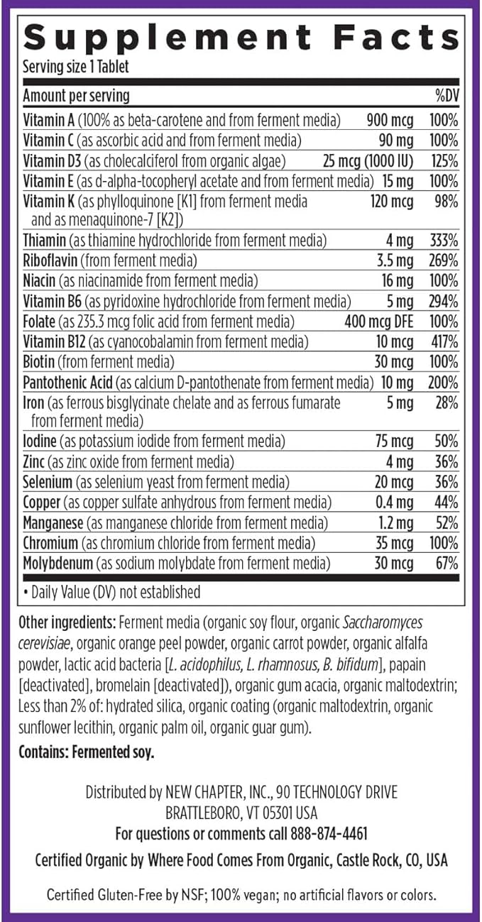 New Chapter One Daily Multivitamin for Immune, Energy & Stress Support, 20+ Nutrients Fermented with Probiotics & Whole Foods, Made with Organic Vegetables - 72 ct