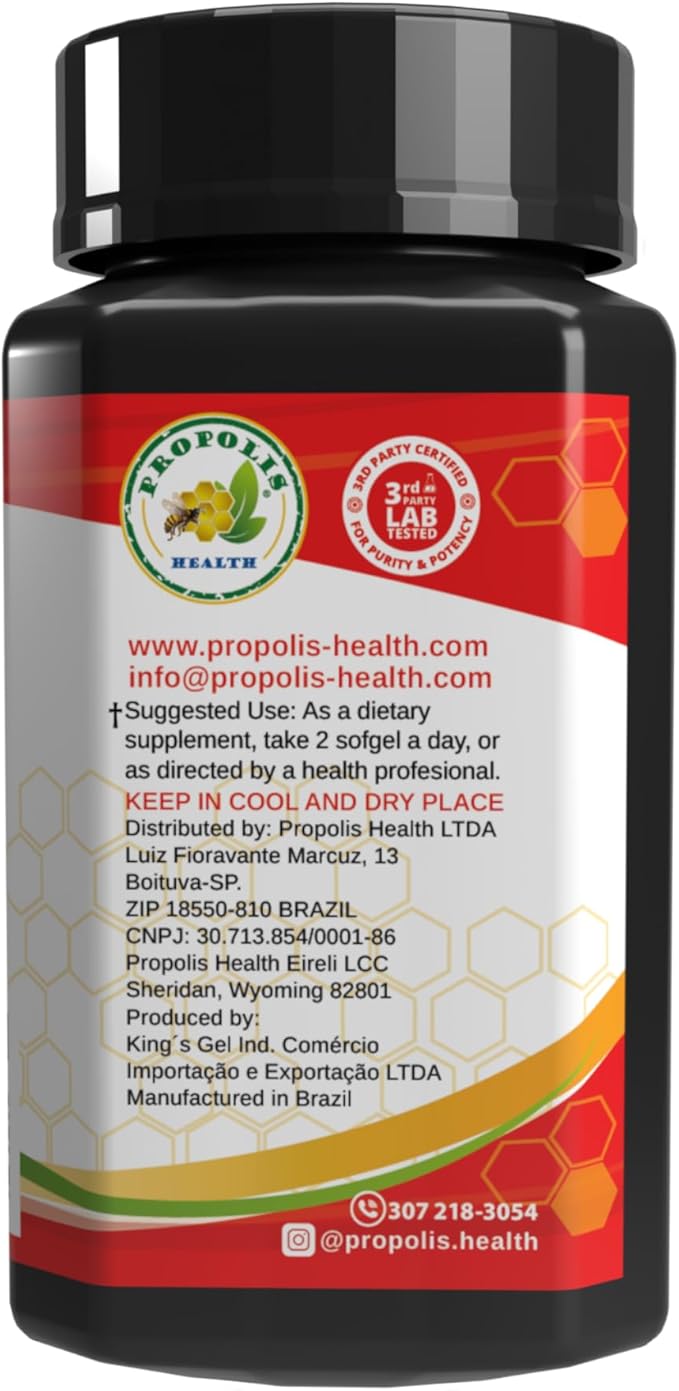 Propolis Health Red Propolis - Bee Red Propolis 90 Capsules - Alcohol-Free Original and Concentrated Pure Propolis - 45-Day Supplement - Brazilian Red Propolis - 840mg Red Propolis