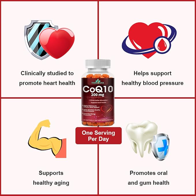 High Absorption CoQ10 200mg - Vegan, Gluten Free, Natural Supplement for Heart Health + Stamina Support + Brain Function - 120 Softgels, 60 Day Supply