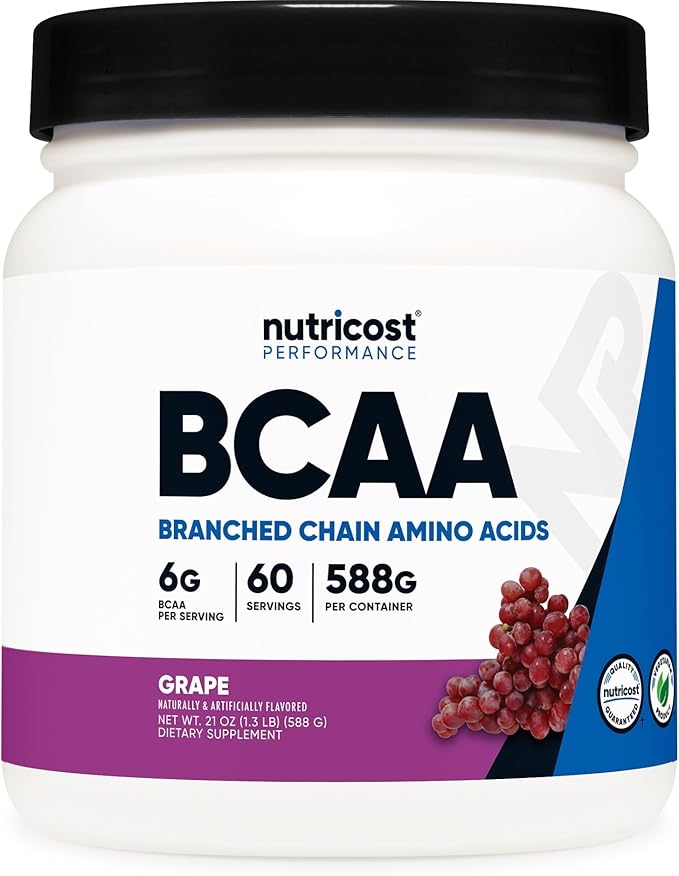 Nutricost BCAA Powder (Grape, 60 Servings) - Optimal 2:1:1 Ratio, Vegetarian Friendly, Non-GMO, Gluten Free