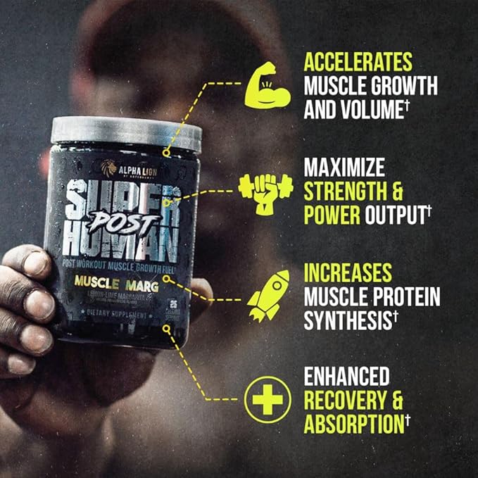 Alpha Lion Superhuman Post Workout Powder, Muscle Builder Drink, Creatine Monohydrate + More for Lean Muscle Growth, Strength & Volume, Supplement for Women & Men (25 Servings, Muscle Marg)