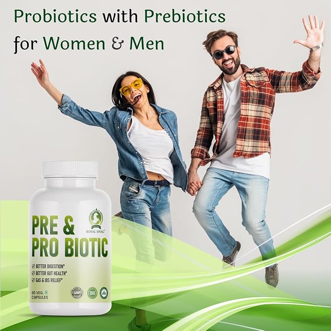 Probiotic and Prebiotic Capsules - Pre + Probiotic for Women and Men Gut Health Support for Digestive Wellness- Vegan, Non-GMO, Gluten Free - 60 Caps (60 Day Servings)