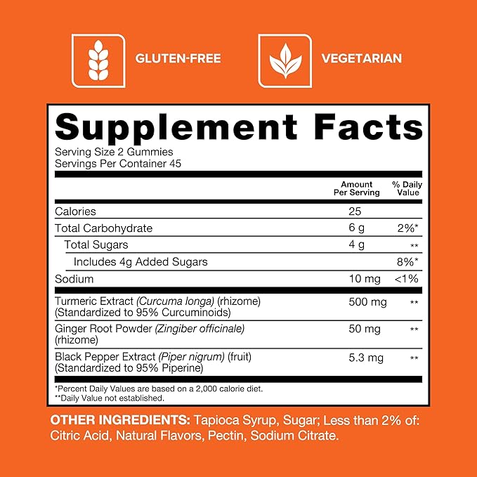 Qunol Turmeric and Ginger with Black Pepper Gummies, 90 Count