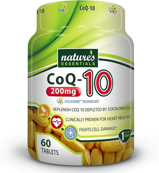 NATURE'S ESSENTIALS CoQ-10 200mg | Heart Health Support & Cellular Energy | Advanced Cyclosome Liposomal Delivery | Non-GMO, Gluten Free, Vegetarian | 60 Tablets