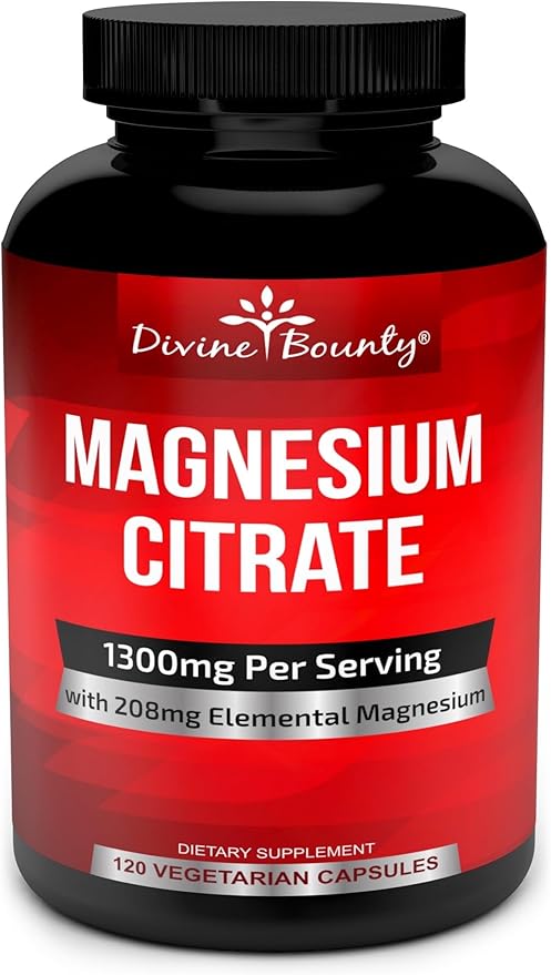 Pure Magnesium Citrate Capsules - 1300mg Magnesium Supplement with Elemental Magnesium - 120 Vegetarian Capsules