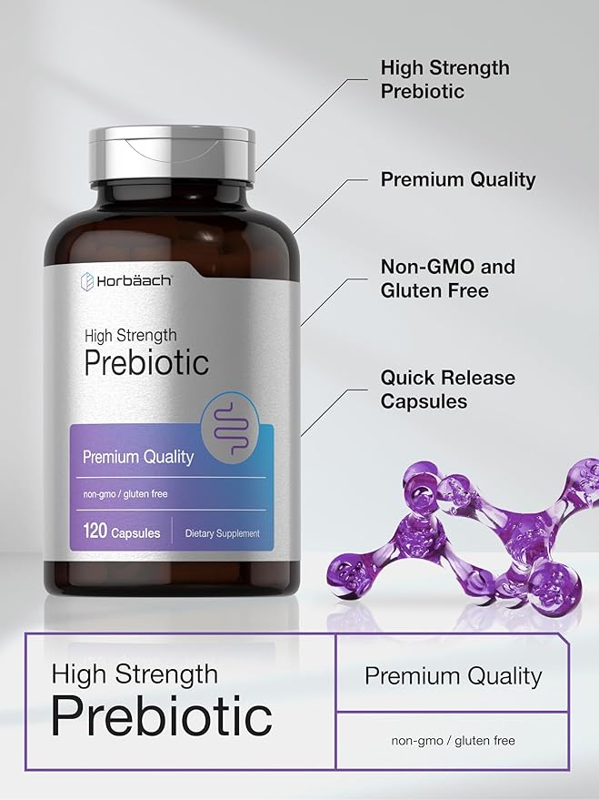 Horbäach Prebiotic for Men and Women | 120 Powder Pills | High Strength & Premium Quality Supplement | Non-GMO & Gluten Free Quick Release Capsules