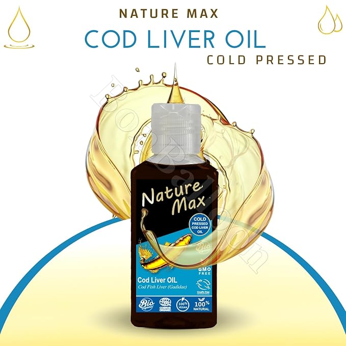 Nature Max Cod Liver Blubber Oil Natural Undiluted Pure For Hair & Skin Care & Food Cold Pressed Premium (1Pack = 2.70 oz / 80 ml) زيت كبد الحوت
