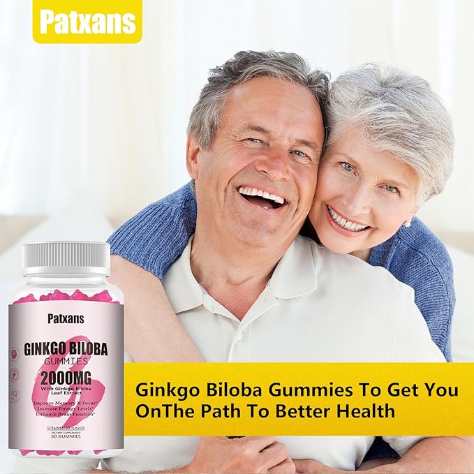 1 Pack 2000mg Ginkgo Biloba Gummies - Ginkgo Biloba Supplements for Brain Health Support, Improve Mood and Focus, Energy, Adult, Vegen, Non-GMO, Strawberry Flavor, 60 Count