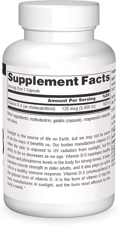 Source Naturals Vitamin D-3 Bioactive Form for Bone & Immune Health* 5000 iu - 60 Capsules