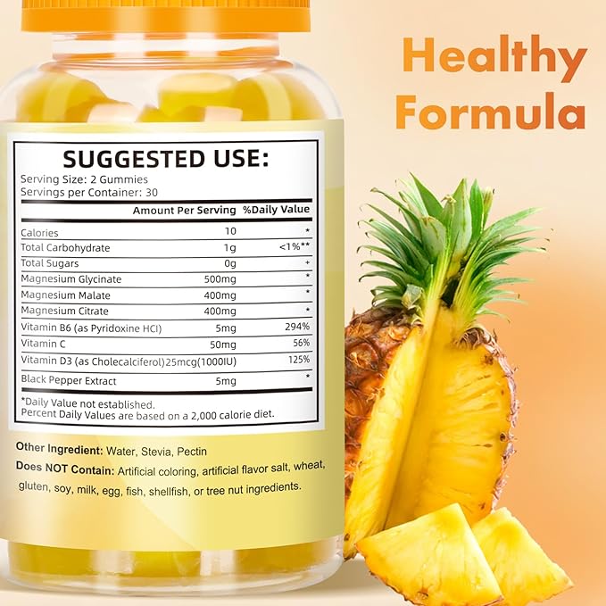 Magnesium Glycinate Gummies 500 Mg, Triple Magnesium Complex Sugar-Free Gummies with Malate 400 Mg, Citrate 400 Mg, Magnesium Supplement Chewable for Women & Men Vegan, Organic 120 Count