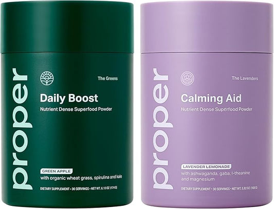 Proper Wellness Bundle – Daily Greens & Relaxation Drink Mix | Organic Superfood Powder with Probiotics & Calming Aid with Magnesium & Adaptogens | Supports Digestion, Sleep & Stress Relief