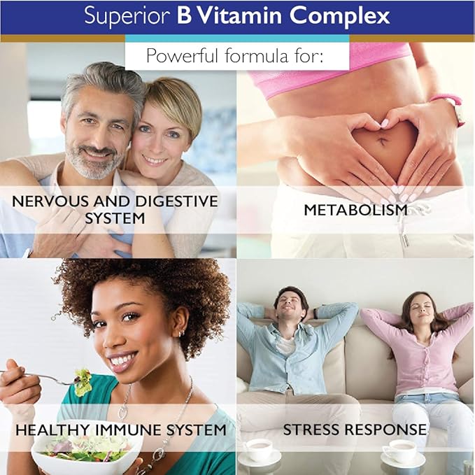 Superior Labs B Vitamin Complex - Superior Absorption - 100% NonGMO Safe from Additives, Stearates, Gluten and Other Allergens - Regulate Digestive System and Support Metabolism - 60 Vegetable Caps