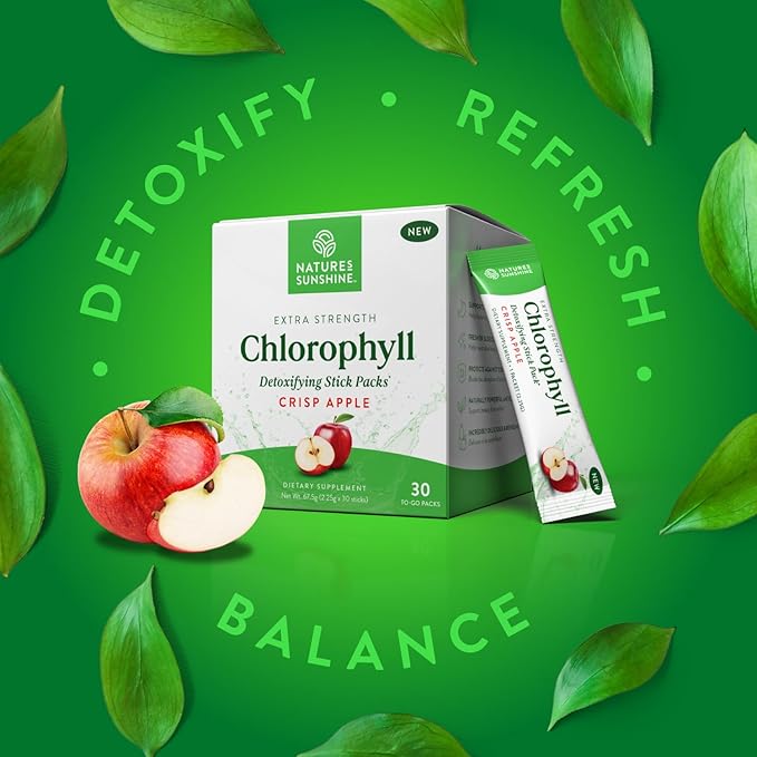 Nature's Sunshine Chlorophyll Stick Packs: Supercharge Your Detox and Boost Gut Health in Convenient, Delicious Stick Packs (Crisp Apple)
