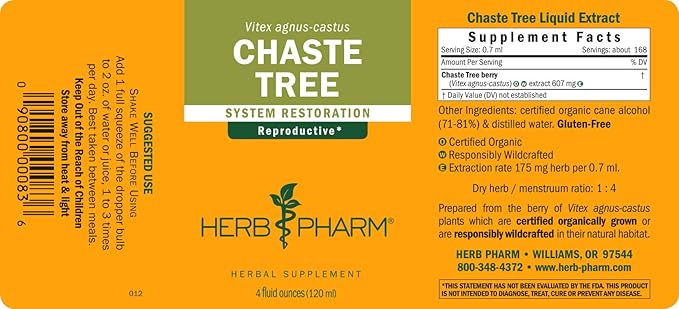 Herb Pharm Chaste Tree Liquid Extract for Female Reproductive System Support - 4 Ounce