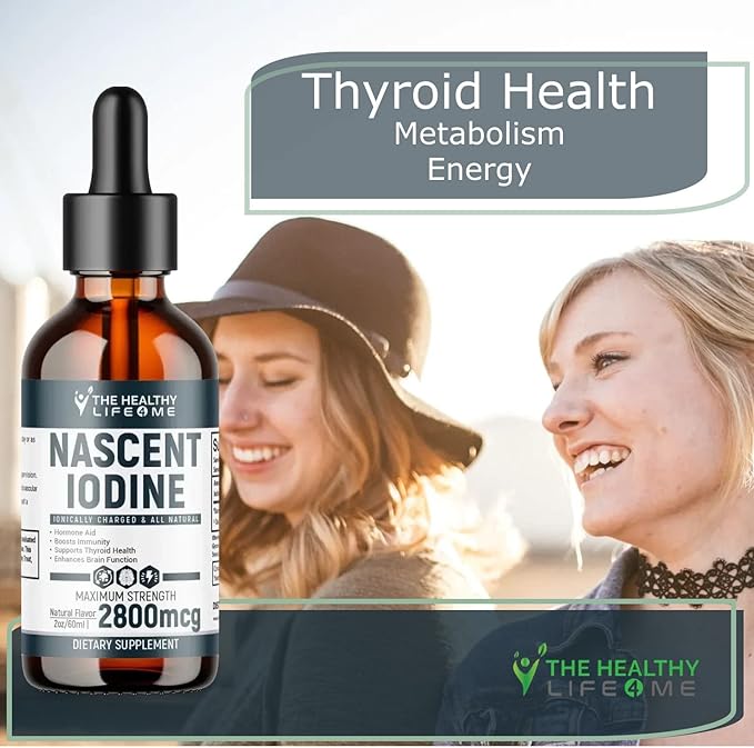 Nascent Iodine Organic | 2800mcg | Potassium Iodide | Iodine Supplement | Iodine Drops | Vegan | Clear Color | Large 2oz