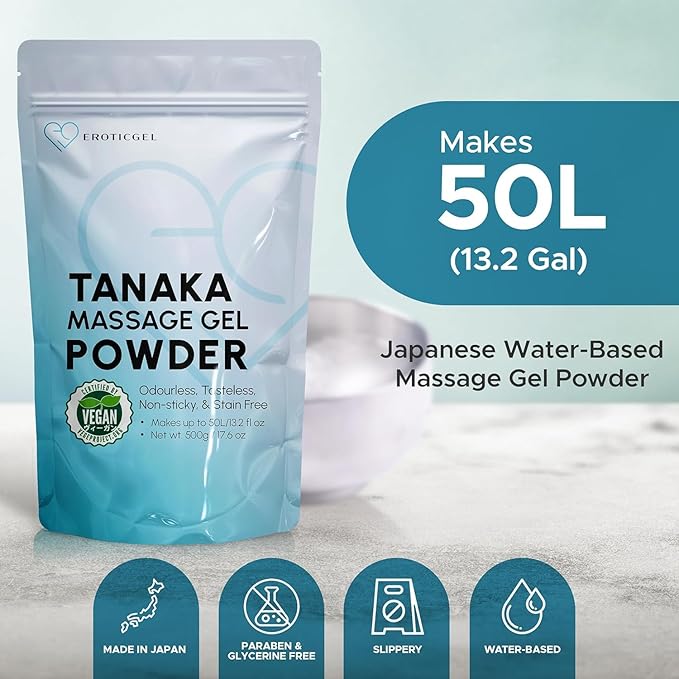 Tanaka Edition Nuru Massage Gel Powder 500g | Aloe Vera, Seaweed, Liquorice, & Green Tea | Made in Japan | Paraben & Glycerine Free | Makes 13.2 gal/ 50 Litre