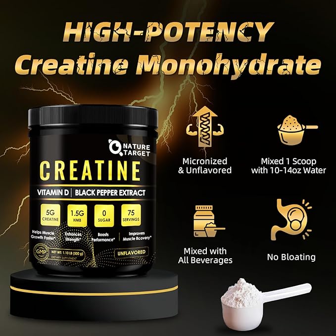 Micronized Creatine Monohydrate for Women and Men, Creatine Powder for Men-Women for Improve Performance and Strength, Support Muscle Growth and Workout Recovery, 6.5g per Servings, 75 Servings