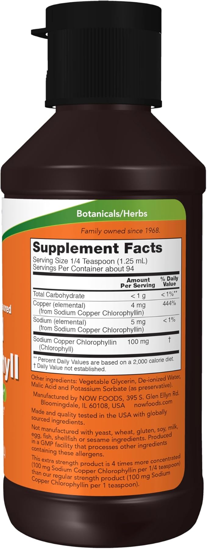 NOW Foods Supplements, Extra Strength Liquid Chlorophyll, Unflavored, Internal Deodorizer*, Promotes Cleansing*, Freshens Breath*, 4X Concentration, 4 FL. OZ. (118 mL)