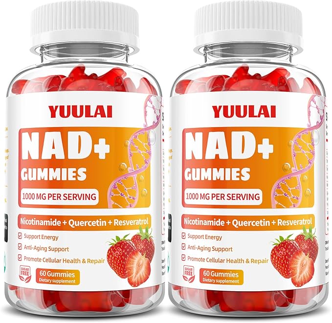 Pack of 2 NAD+ Gummies, NAD Supplement for Women - NAD Nicotinamide Riboside Resveratrol 1000MG, NAD+ Plus Supplement Gummies for Anti-Aging, Cell Regeneration & Energy, Strawberry, 120 Count