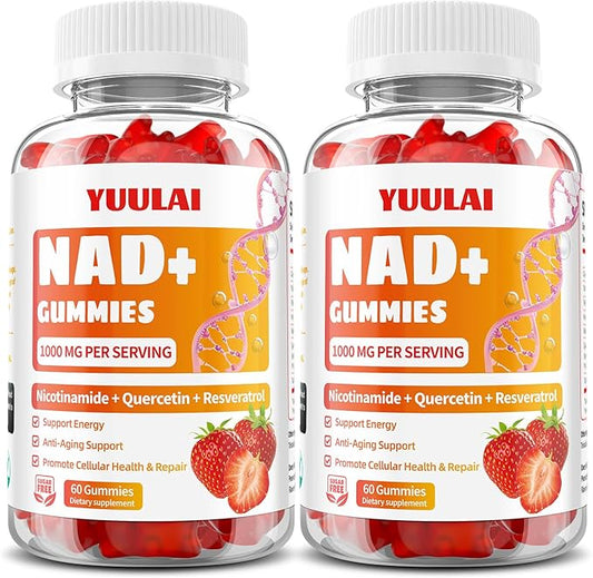 Pack of 2 NAD+ Gummies, NAD Supplement for Women - NAD Nicotinamide Riboside Resveratrol 1000MG, NAD+ Plus Supplement Gummies for Anti-Aging, Cell Regeneration & Energy, Strawberry, 120 Count