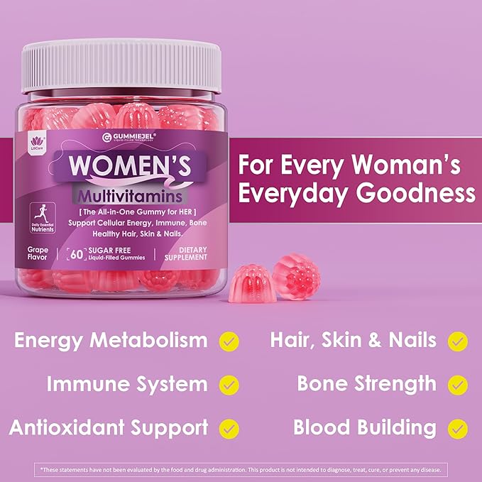 Womens Multivitamin Gummy with Iron, Biotin 2500mcg, Collagen, Keratin, Daily Vitamins A C D E Folate, B Complex, Methylated Multivitamin for Women Support Energy, Beauty, Immune, Sugar Free, 60 Cts