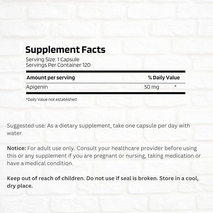 Ultimate Apigenin Capsules 50mg - Non-GMO, Vegan, Gluten Free - 4 Month Supply - Herbal Relaxation Support Formula