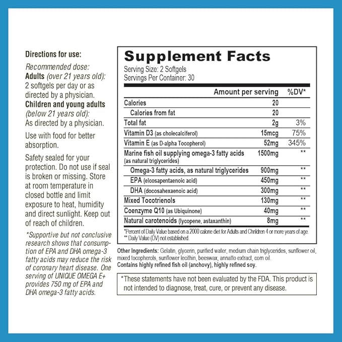 UNIQUE E A.C. Grace Company Mixed Tocopherols Concentrate 30 Softgels and Omega E+ Fish Oil Supplement 60 Softgels