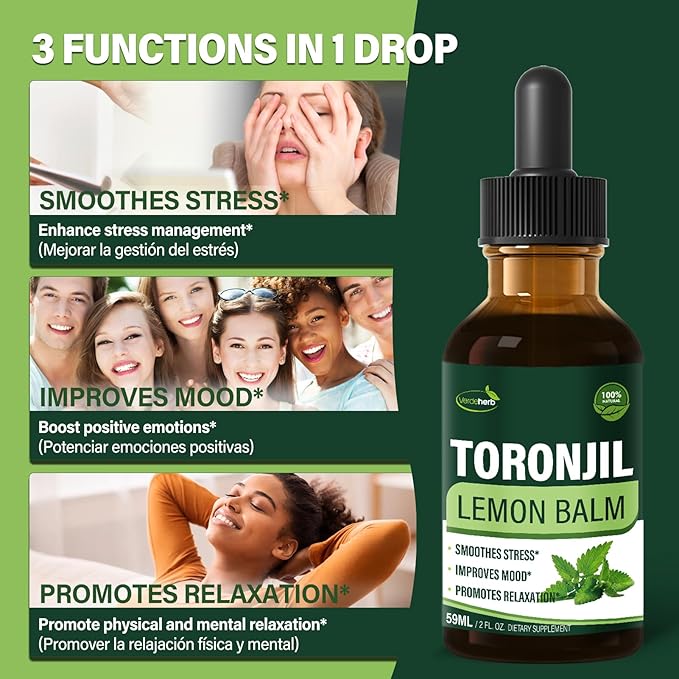 Liquid Drops, Natural Herbal Extract with Lemon Balm Toronjil Support Promotes Relaxation. 2oz